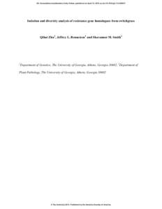 G3: Genes|Genomes|Genetics Early Online, published on April 15, 2013 as doi:[removed]g3[removed]Isolation and diversity analysis of resistance gene homologues from switchgrass Qihui Zhu1, Jeffrey L. Bennetzen1 and Sha