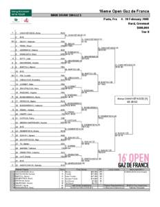 16eme Open Gaz de France MAIN DRAW SINGLES Paris, Fra