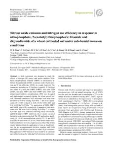 Biogeosciences, 12, 803–815, 2015 www.biogeosciences.netdoi:bg © Author(sCC Attribution 3.0 License.  Nitrous oxide emission and nitrogen use efficiency in response to