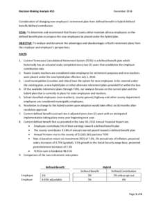 Decision Making Analysis #15  December 2014 Consideration of changing new employee’s retirement plan from defined benefit to hybrid defined benefit/defined contribution