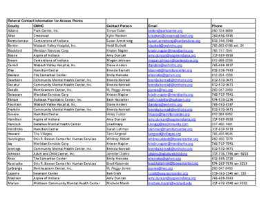 Referral Contact Information for Access Points County CMHC Adams Park Center, Inc.