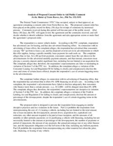 Analysis of Proposed Consent Order to Aid Public Comment In the Matter of Norm Reeves, Inc., File No[removed]The Federal Trade Commission (“FTC”) has accepted, subject to final approval, an agreement containing a c