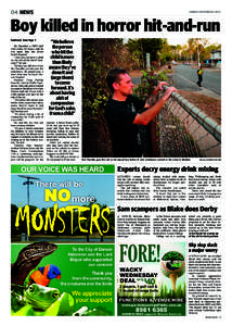 04 NEWS  SUNDAY NOVEMBER[removed]Boy killed in horror hit-and-run Continued from Page 1