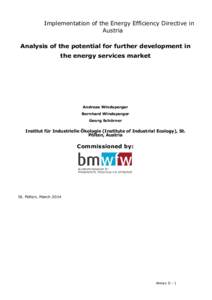 Implementation of the Energy Efficiency Directive in Austria Analysis of the potential for further development in the energy services market