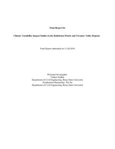 Final Report for  Climate Variability Impact Studies in the Rathdrum Prairie and Treasure Valley Regions Final Report submitted on[removed]