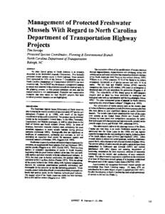 Management of Protected Freshwater Mussels With Regard to North Carolina Department of Transportation Highway Projects Tim Savidge Protected Species Coordinator, Planning & Environmental Branch