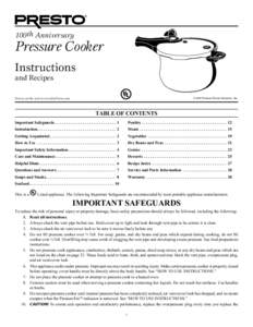 100th Anniversary  Pressure Cooker Instructions and Recipes