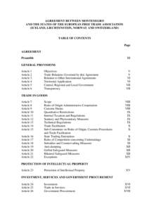 AGREEMENT BETWEEN MONTENEGRO AND THE STATES OF THE EUROPEAN FREE TRADE ASSOCIATION (ICELAND, LIECHTENSTEIN, NORWAY AND SWITZERLAND) TABLE OF CONTENTS Page