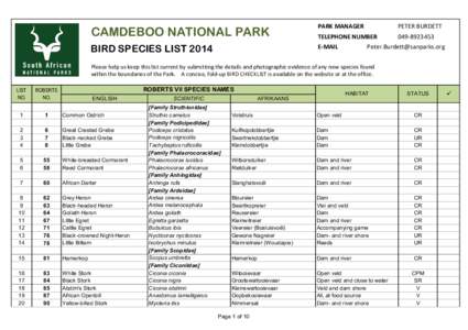 CAMDEBOO NATIONAL PARK  PARK MANAGER PETER BURDETT