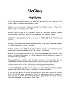 McGinty Highlights Tracks from McGinty’s first album, 