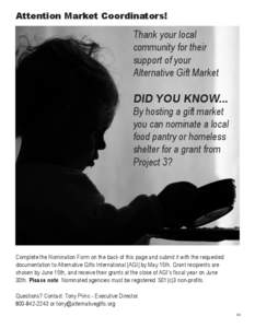 Attention Market Coordinators!  Thank your local community for their support of your Alternative Gift Market