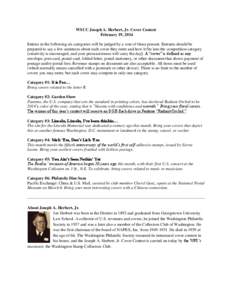 WSCC Joseph A. Herbert, Jr. Cover Contest February 19, 2014 Entries in the following six categories will be judged by a vote of those present. Entrants should be prepared to say a few sentences about each cover they ente