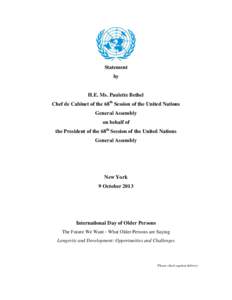 Statement by H.E. Ms. Paulette Bethel Chef de Cabinet of the 68th Session of the United Nations General Assembly