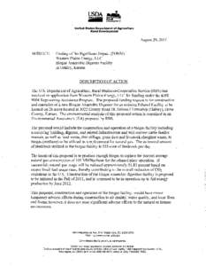 ENVIRONMENTAL ASSESSMENT  Construction and Operation of a Proposed Biogas Anaerobic Digestion Facility at an Ethanol Plant Western Plains Energy, LLC Grinnell Township (Oakley), Gove County, Kansas