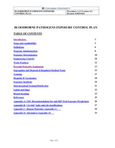 BLOODBORNE PATHOGENS EXPOSURE CONTROL PLAN Procedure: 2.13 Version: 6.2 Revised: [removed]
