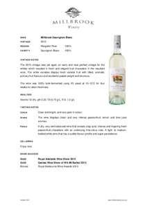 WINE  Millbrook Sauvignon Blanc VINTAGE
