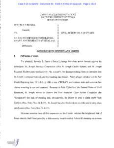 Case 4:14-cvDocument 54 Filed in TXSD onPage 1 of 15  UNITED STATES DISTRICT COURT SOUTHERN DISTRICT OF TEXAS HOUSTON DIVISION BEVERL Y T PETERS,