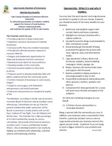 Lake County Chamber of Commerce Membership Benefits Lake County Chamber of Commerce Mission Statement To collectively promotion of economic stability support the interest of local business,