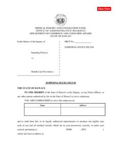 MICP Subpoena for Production of Documents