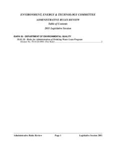 ENVIRONMENT, ENERGY & TECHNOLOGY COMMITTEE ADMINISTRATIVE RULES REVIEW Table of Contents 2011 Legislative Session IDAPA 58 - DEPARTMENT OF ENVIRONMENTAL QUALITY