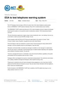 Microsoft Word[removed]Media Release - ESA to test telephone warning system.doc