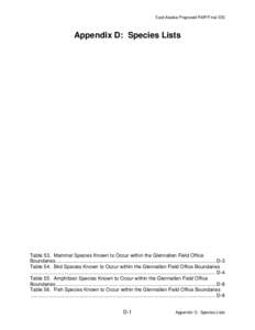 East Alaska Proposed RMP/Final EIS  Appendix D: Species Lists Table 53. Mammal Species Known to Occur within the Glennallen Field Office