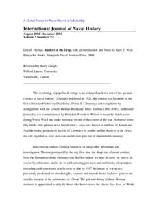 A Global Forum for Naval Historical Scholarship  International Journal of Naval History August[removed]December 2004 Volume 3 Numbers 2/3