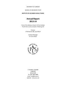 UNIVERSITY OF LONDON SCHOOL OF ADVANCED STUDY INSTITUTE OF ADVANCED LEGAL STUDIES Annual Report[removed]
