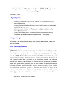 Comprehensive and Unified Response to Eliminate (CURE) Red Tape in Local Governments Program Friday Feb 27, 2009 I. Program Objectives 