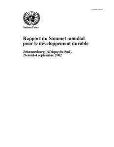 A/CONFNations Unies Rapport du Sommet mondial pour le développement durable