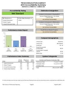 TEXAS EDUCATION AGENCY 2013 Accountability Summary HOUSER EL[removed]CONROE ISD Accountability Rating