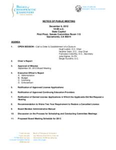 Board of Chiropractic Examiners - Notice of Public Meeting