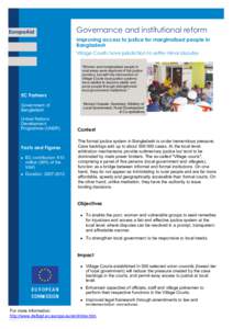 EuropeAid  Governance and institutional reform Improving access to justice for marginalised people in Bangladesh  Village Courts have jurisdiction to settle minor disputes  