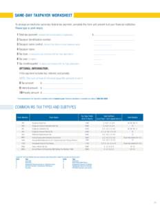 SAME-DAY TAXPAYER WORKSHEET To arrange an electronic same-day federal tax payment, complete this form and present it at your financial institution. Please type or print clearly. 1 Total tax payment: (Include interest and