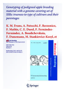 Genotyping of pedigreed apple breeding material with a genome-covering set of SSRs: trueness-to-type of cultivars and their