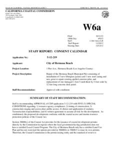 California Coastal Commission Staff Report and Recommendation on Coastal Development Permit Application No[removed]City of Hermosa Beach)