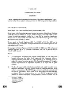 C[removed]COMMISSION DECISION of[removed]on the Annual Action Programme 2012 in favour of the Eastern and Southern Africa and the Indian Ocean region to be financed from the 10th European Development Fund