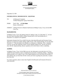 United States Department of Agriculture Farm and Foreign Agricultural Services Risk Management Agency September 10, 1999 INFORMATIONAL MEMORANDUM: R&D[removed]