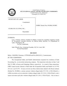 United States of America OCCUPATIONAL SAFETY AND HEALTH REVIEW COMMISSION 1120 20th Street, N.W., Ninth Floor Washington, DC[removed]SECRETARY OF LABOR,