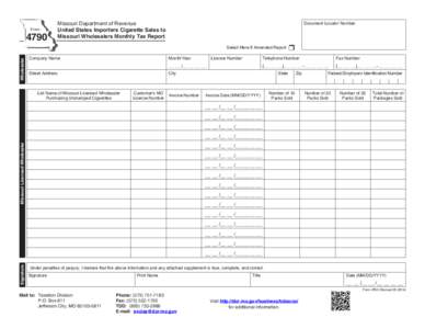Form 4790 United States Importers Cigarette Sales to Missouri Wholesalers Monthly Tax Report