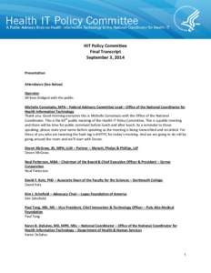 HIT Policy Committee  Transcript September 3, 2014