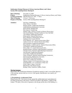 Smithsonian National Museum of African American History and Culture Section 106 Consulting Parties Meeting #1 Date of Meeting: Project: Location of Meeting: Time of Meeting: