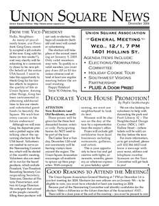 UNION SQUARE NEWS  December 2004 Union Square Online: http://www.union-square.us