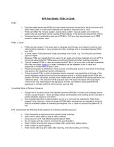 EPA Fact Sheet - PCBs in Caulk PCBs x x x