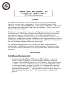 FY2008: Budget Fact Sheets: Management and Information Technology Improvements