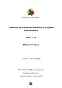 Syllabus of the BCI Business Continuity Management Audit Workshop leading to the BCI Audit Workshop