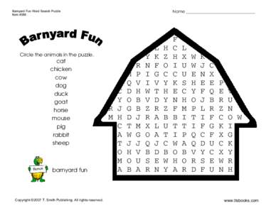 Barnyard Fun Word Search Puzzle