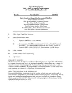 Open Meeting Agenda State Council on Competitive Government LBJ State Office Building, Room 114 Tuesday  March 26, 2013