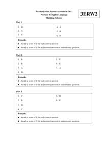 Territory-wide System Assessment 2012 Primary 3 English Language Marking Scheme Part 1 1. D