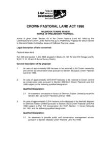 Crown Pastoral-Tenure Review-Holbrook-Preliminary Proposal-Advertisement